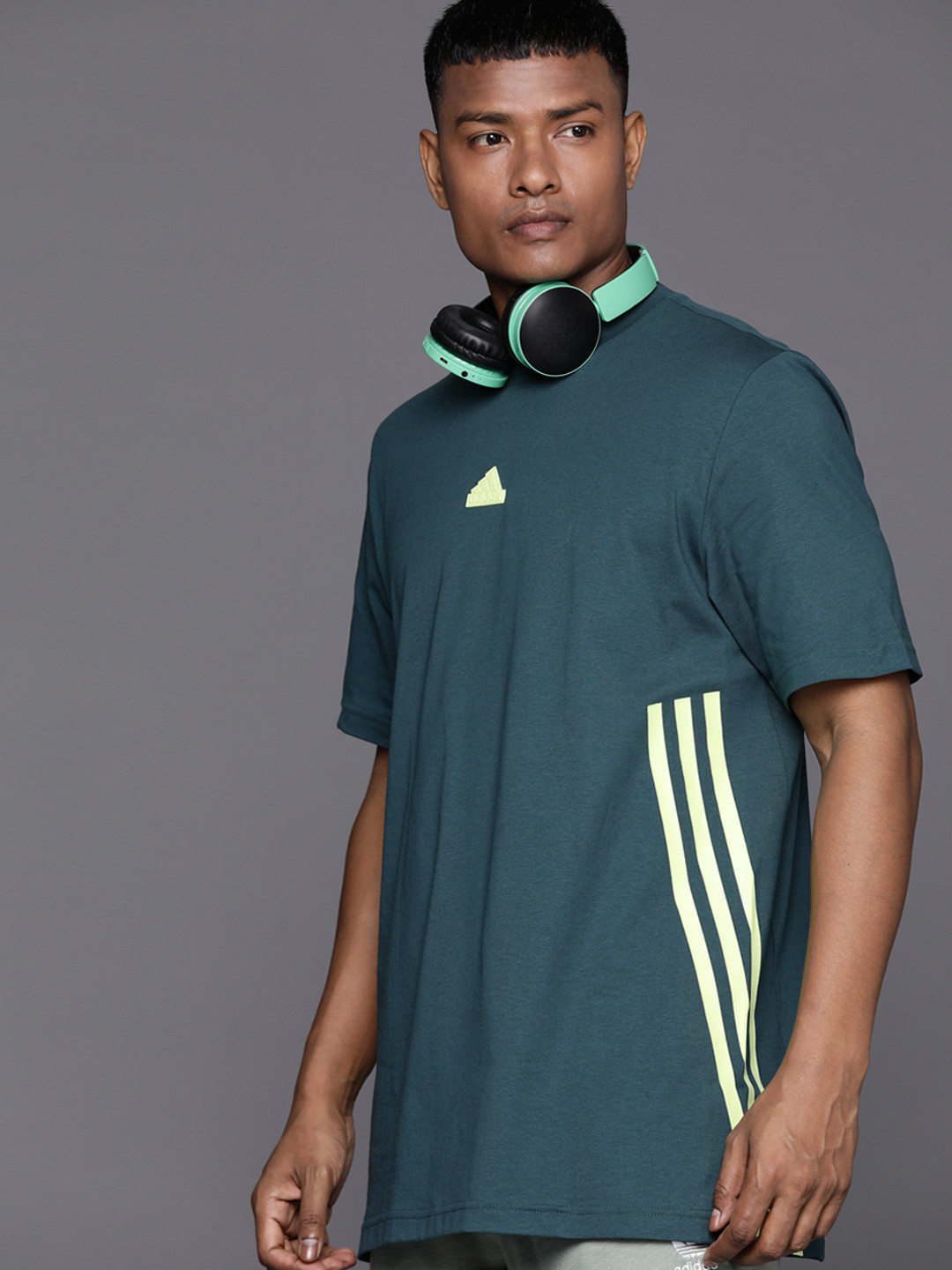 

ADIDAS Men 3-Striped Pure Cotton Training T-shirt, Teal