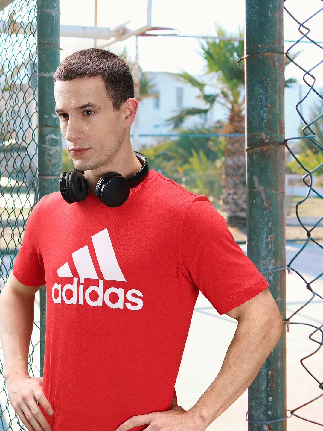 

ADIDAS Men Brand Logo Printed Pure Cotton Training T-shirt, Red