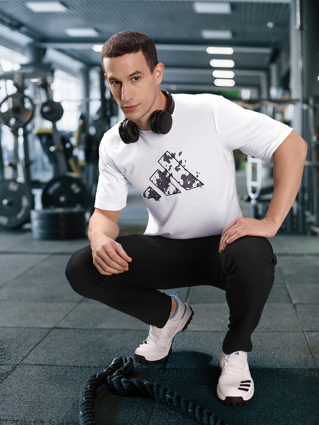ADIDAS Men Brand Logo Printed Training T-shirt, White