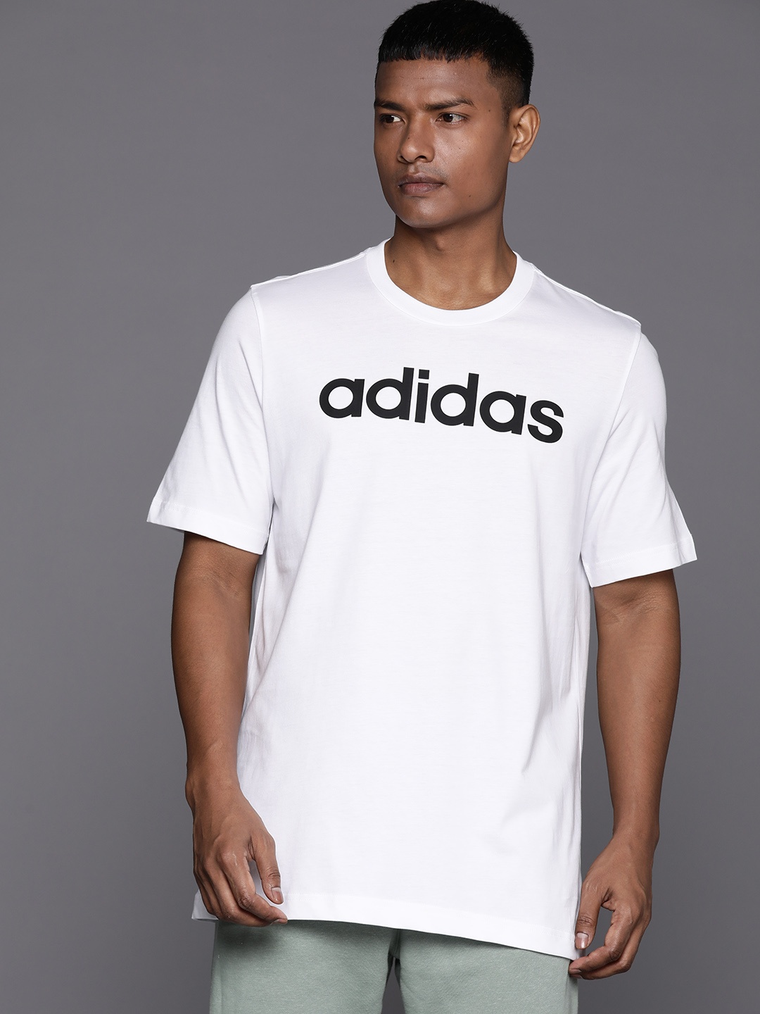 

ADIDAS Men Brand Logo Printed Pure Cotton T-shirt, White