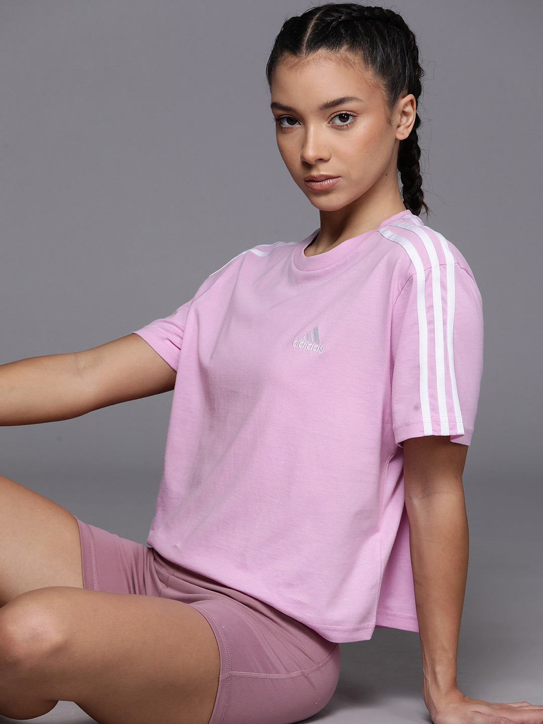 

ADIDAS Essentials 3-Stripes Single Jersey Relaxed T-shirt, Purple