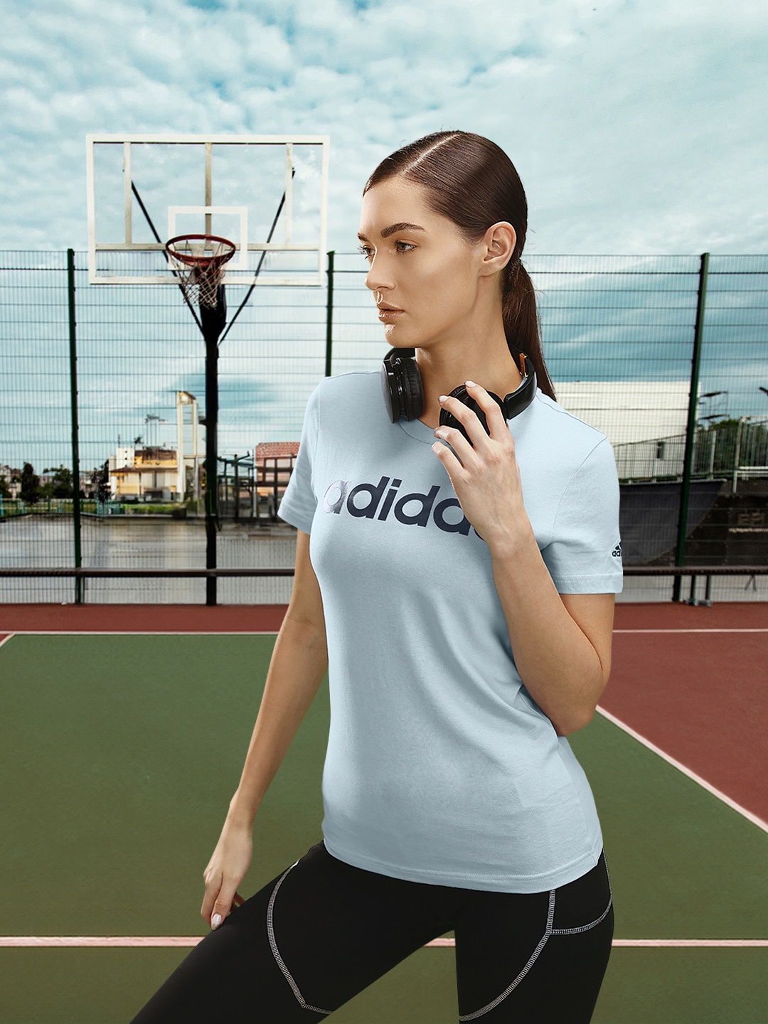 

ADIDAS Women Brand Logo Printed Pure Cotton T-shirt, Blue