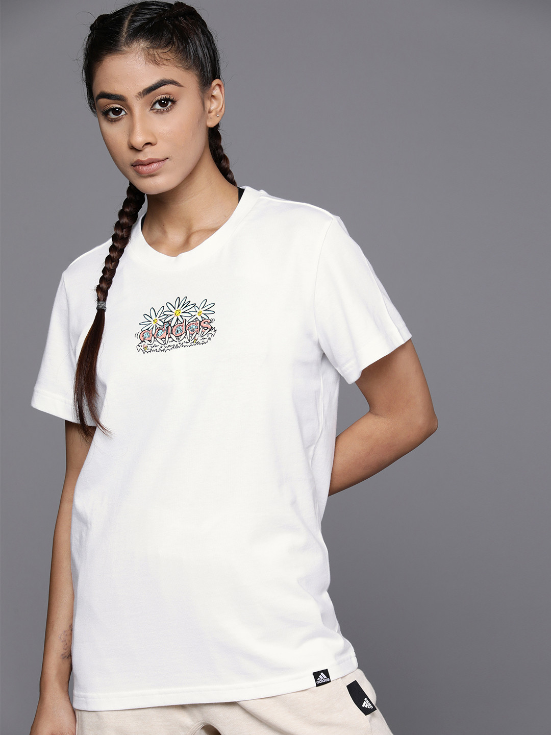 

ADIDAS Women Doodle Printed Pure Cotton T-shirt, White