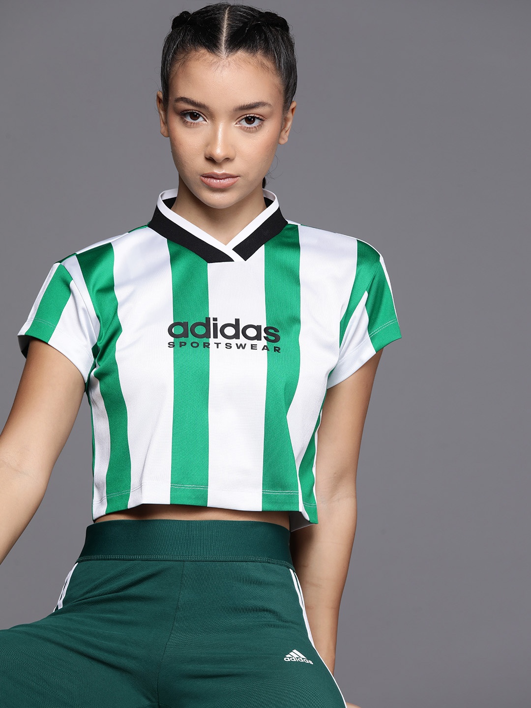 

ADIDAS Tiro Striped Crop T-shirt, Green
