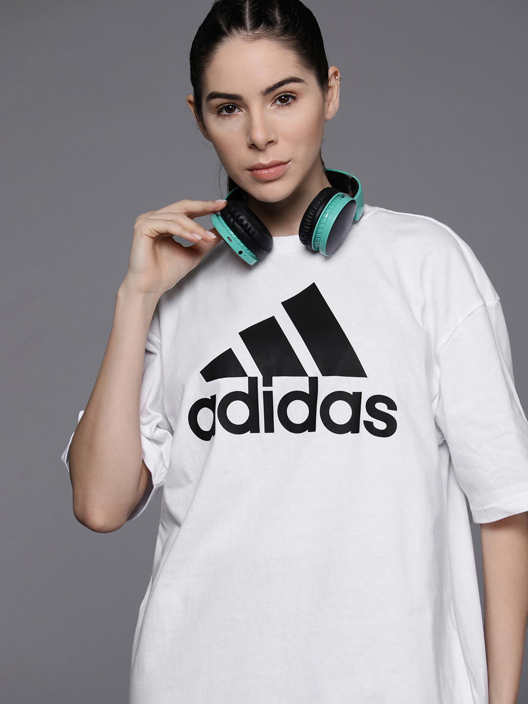 

ADIDAS Women Brand Logo Printed BF Pure Cotton T-shirt, White