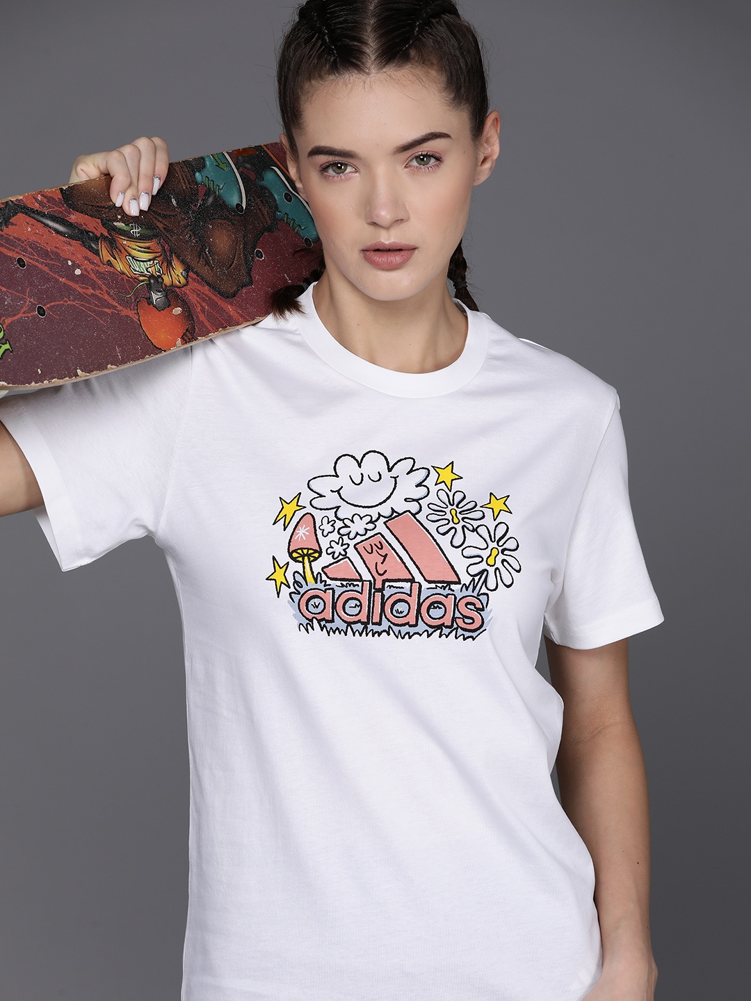 

ADIDAS Doodle Graphic Print Pure Cotton T-shirt, White