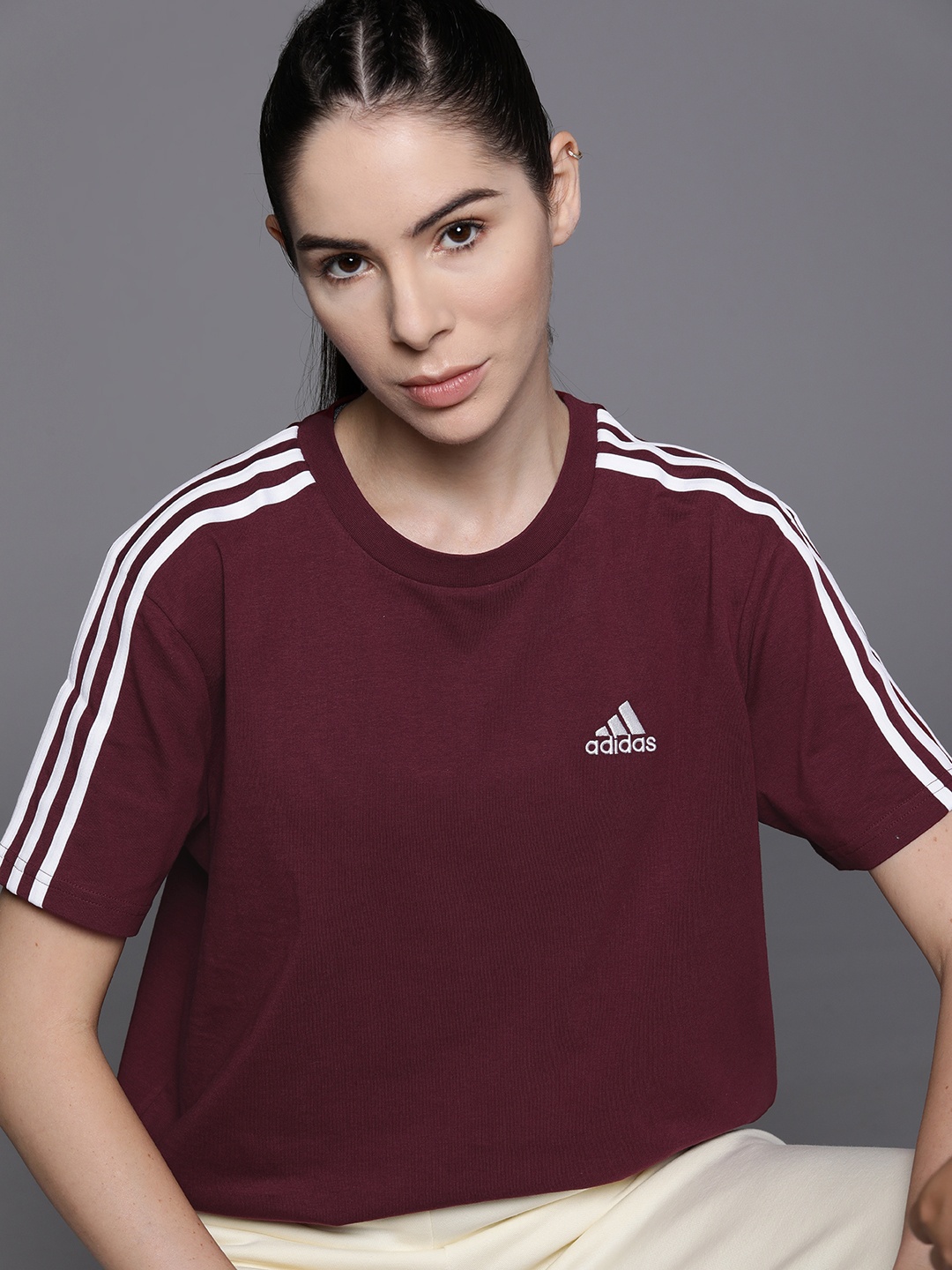 

ADIDAS 3-Stripes Single Jersey Crop T-shirt, Maroon