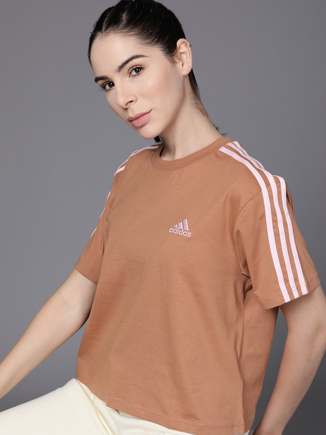 

ADIDAS 3-Stripes Single Jersey Crop T-shirt, Brown