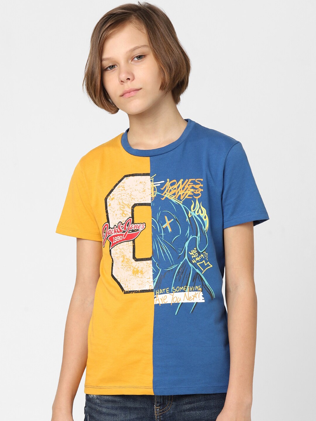 

Jack & Jones Junior Boys Graphic Printed Short Sleeves Cotton T-shirt, Blue