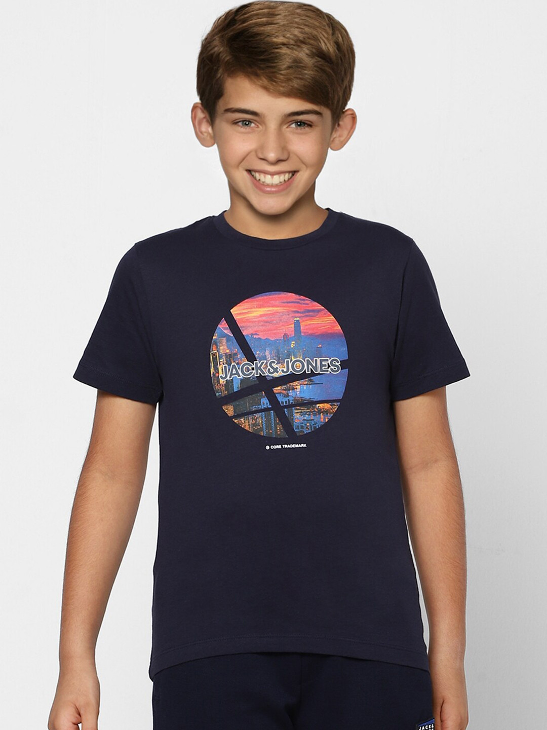 

Jack & Jones Junior Boys Graphic Printed Short Sleeves Cotton T-shirt, Navy blue