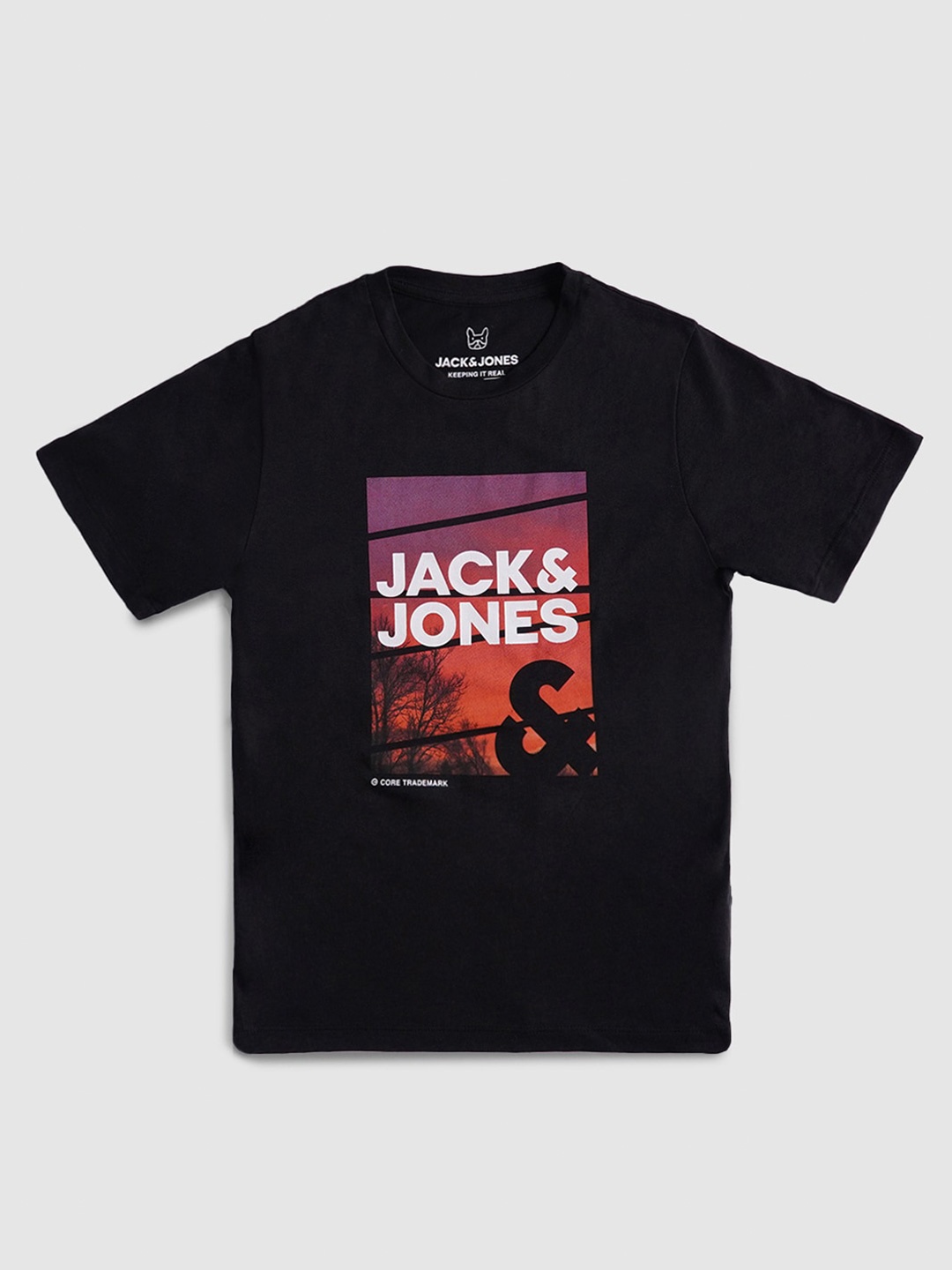 

Jack & Jones Junior Boys Graphic Printed Short Sleeves Cotton T-shirt, Black