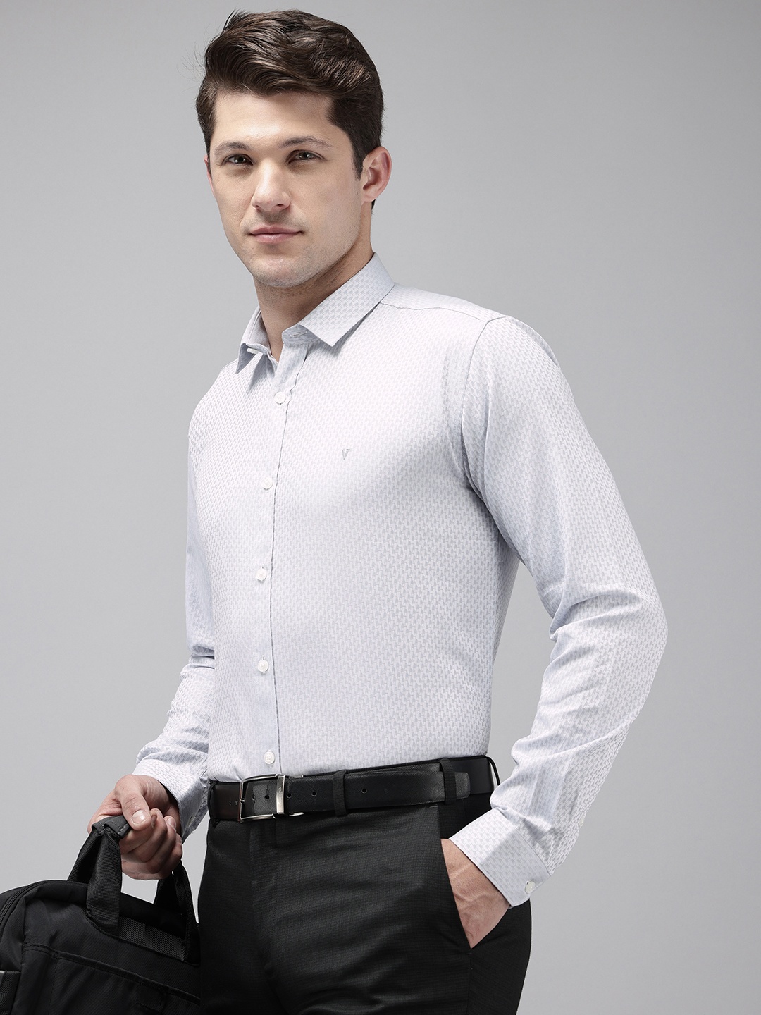 

V Dot Pure Cotton Self Design Slim Fit Opaque Formal Shirt, Grey