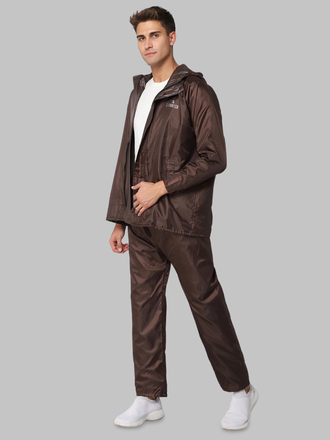 

THE CLOWNFISH Waterproof Reversible Double Layer with Hooded Rain Suit, Brown