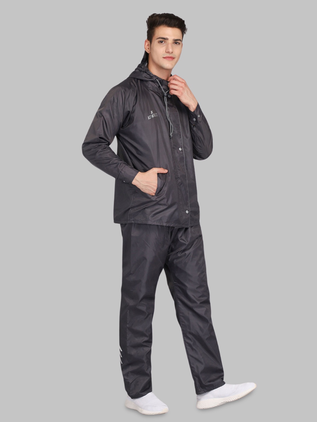 

THE CLOWNFISH Reversible Double Coating Rain Suit With Hood, Grey