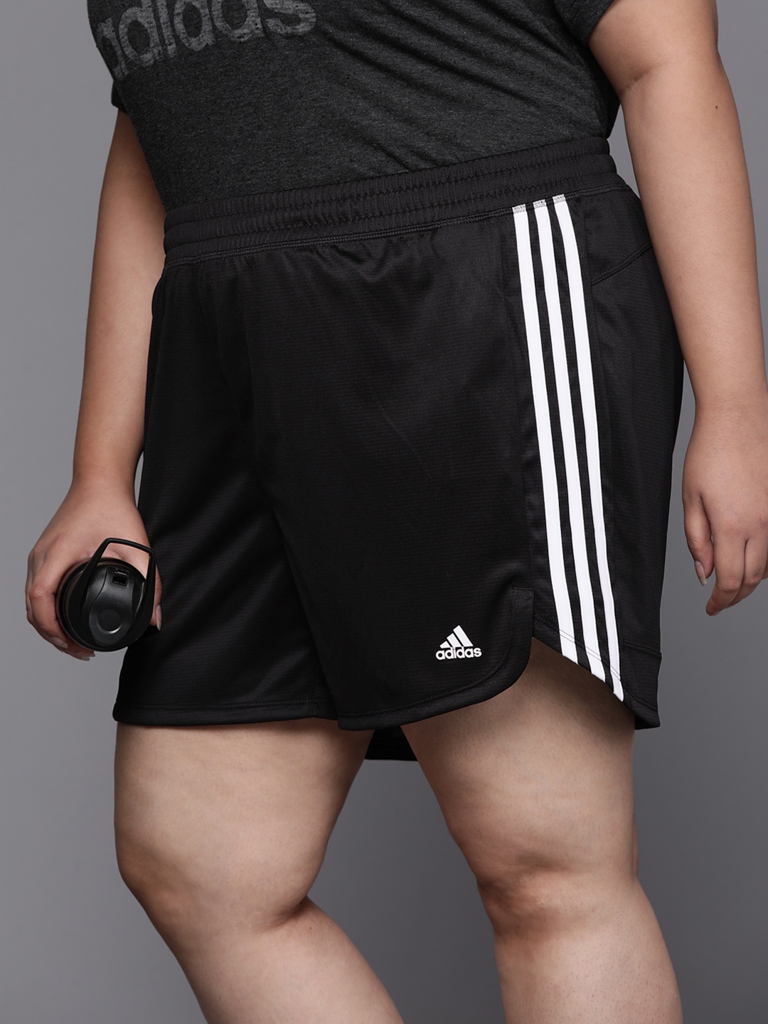 

ADIDAS Women Plus Size Pacer 3-Stripes Knit Training Shorts, Black