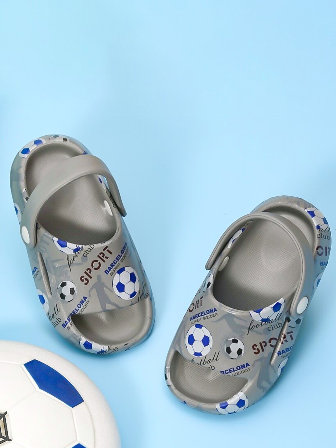 

Yellow Bee Boys Football Printed Rubber Clogs, Grey