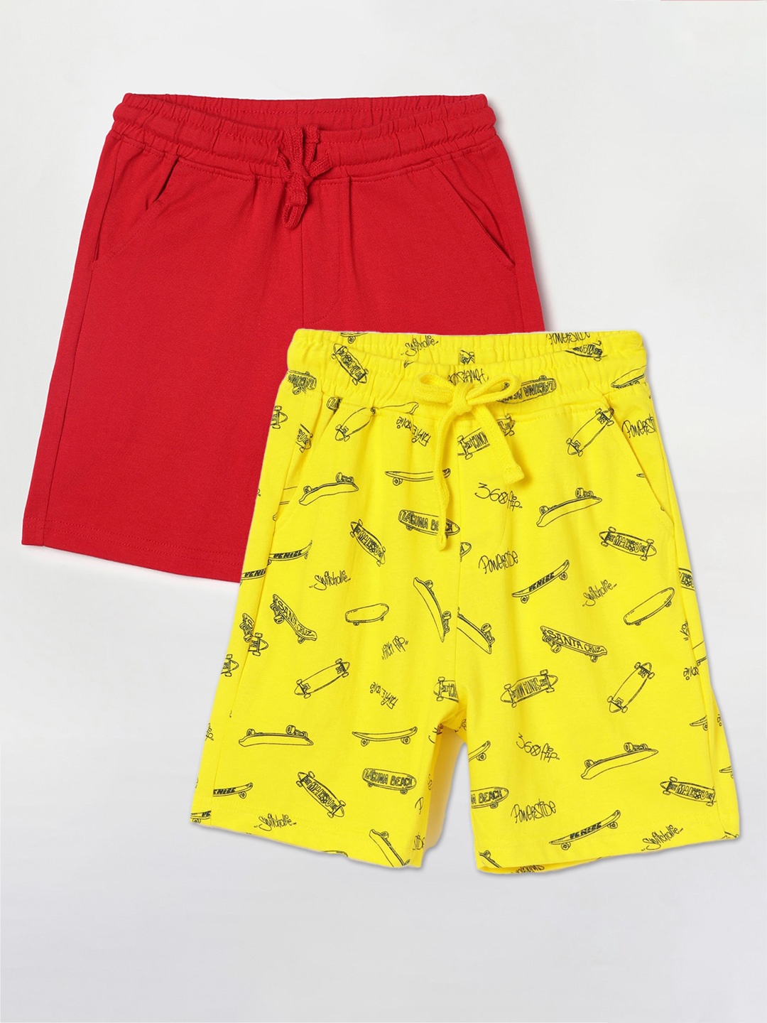 

Fame Forever by Lifestyle Boys Pack Of 2 Printed Cotton Mid-Rise Shorts, Yellow