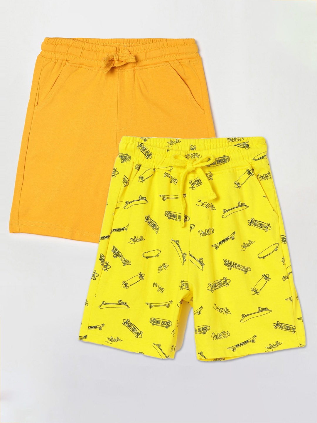 

Fame Forever by Lifestyle Boys Pack Of 2 Printed Cotton Mid-Rise Shorts, Yellow