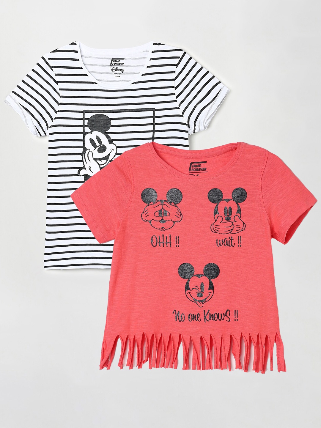 

Fame Forever by Lifestyle Girls Pack Of 2 Printed Cotton T-Shirts, Coral