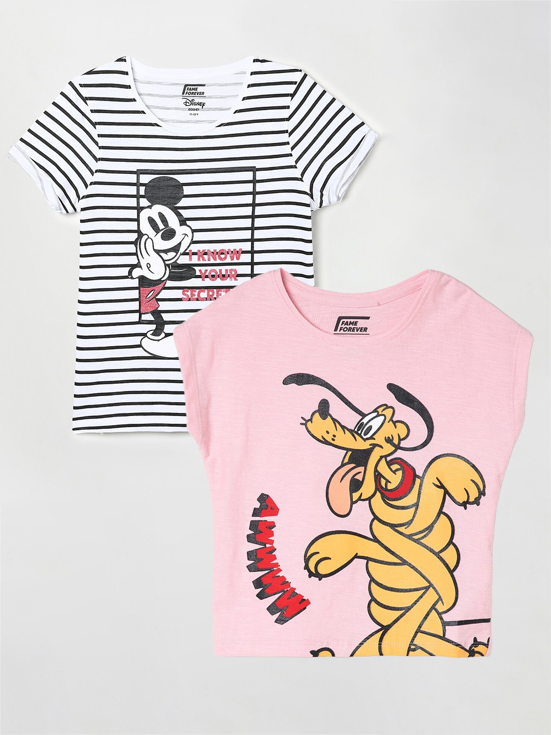 

Fame Forever by Lifestyle Girls Pack Of 2 Printed Cotton T-Shirts, Pink