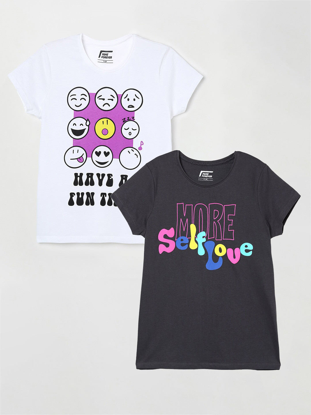 

Fame Forever by Lifestyle Girls Pack Of 2 Printed Cotton T-Shirts, Grey