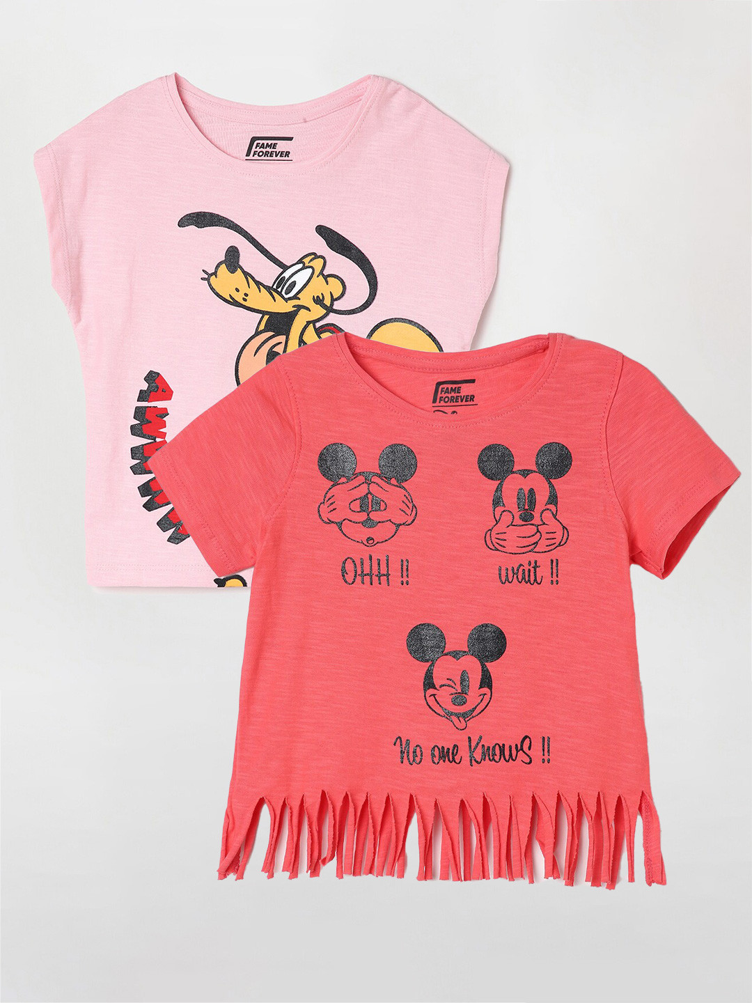 

Fame Forever by Lifestyle Girls Pack Of 2 Typography Printed Cotton T-Shirts, Coral