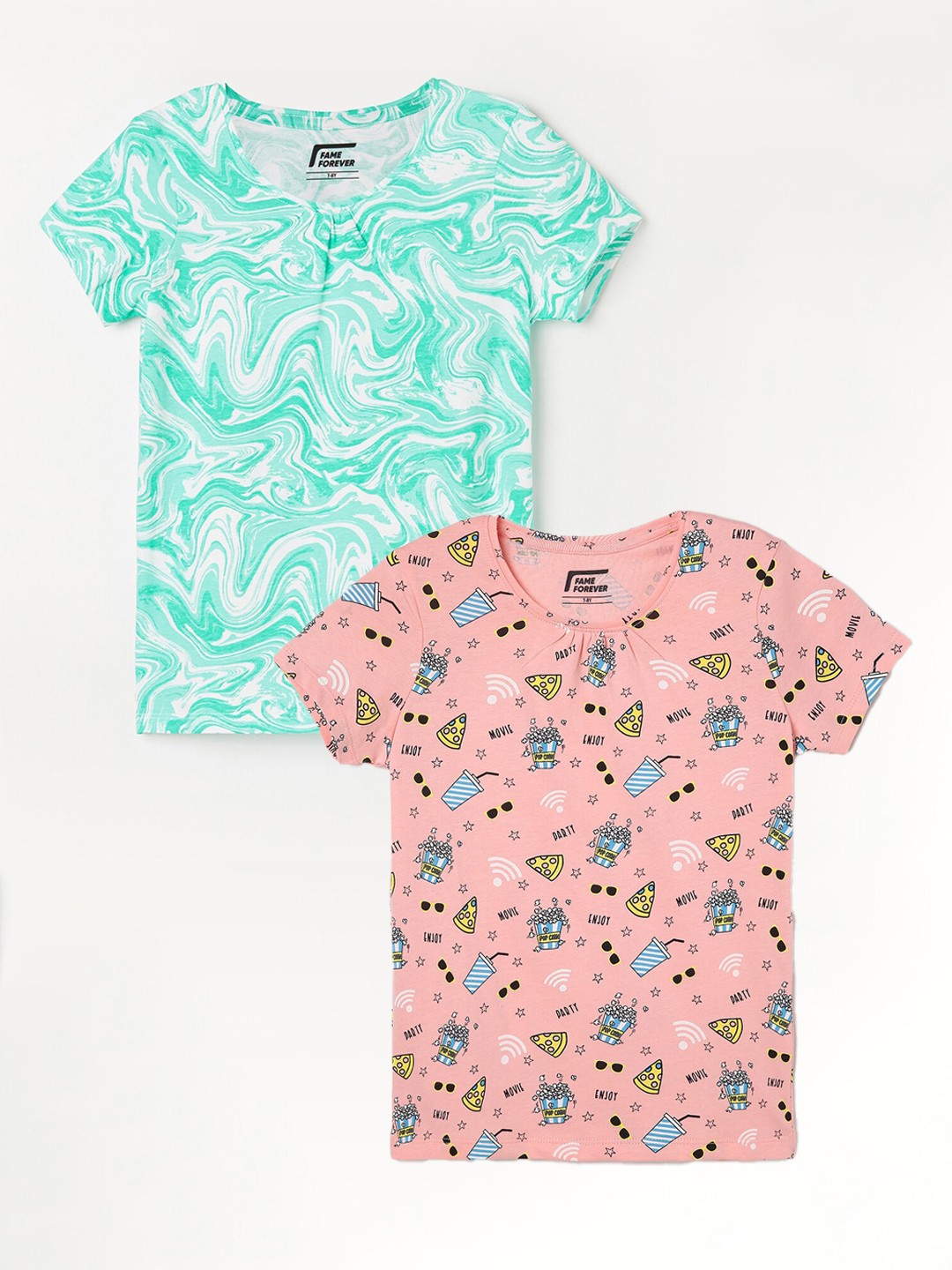 

Fame Forever by Lifestyle Pack Of 2 Girls Printed Cotton T-Shirt, Peach
