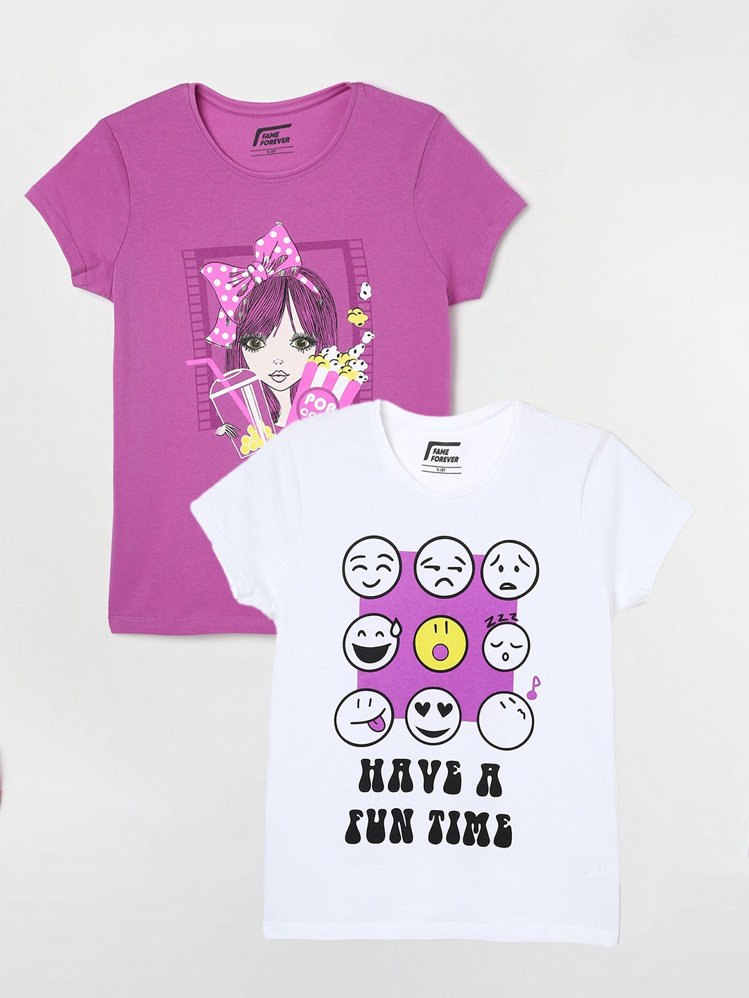 

Fame Forever by Lifestyle Pack Of 2 Girls Printed Pure Cotton T-Shirt, White