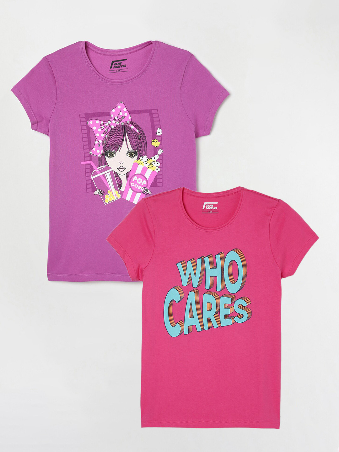 

Fame Forever by Lifestyle Pack Of 2 Girls Printed Cotton T-Shirt, Pink