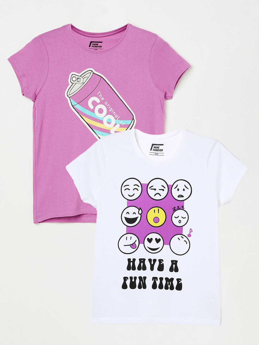 

Fame Forever by Lifestyle Pack Of 2 Girls Printed Cotton T-Shirt, White