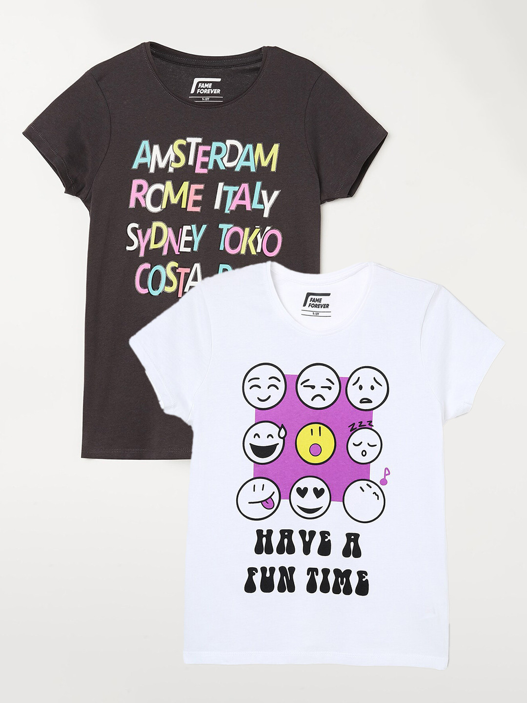 

Fame Forever by Lifestyle Pack Of 2 Girls Printed Cotton T-Shirt, White