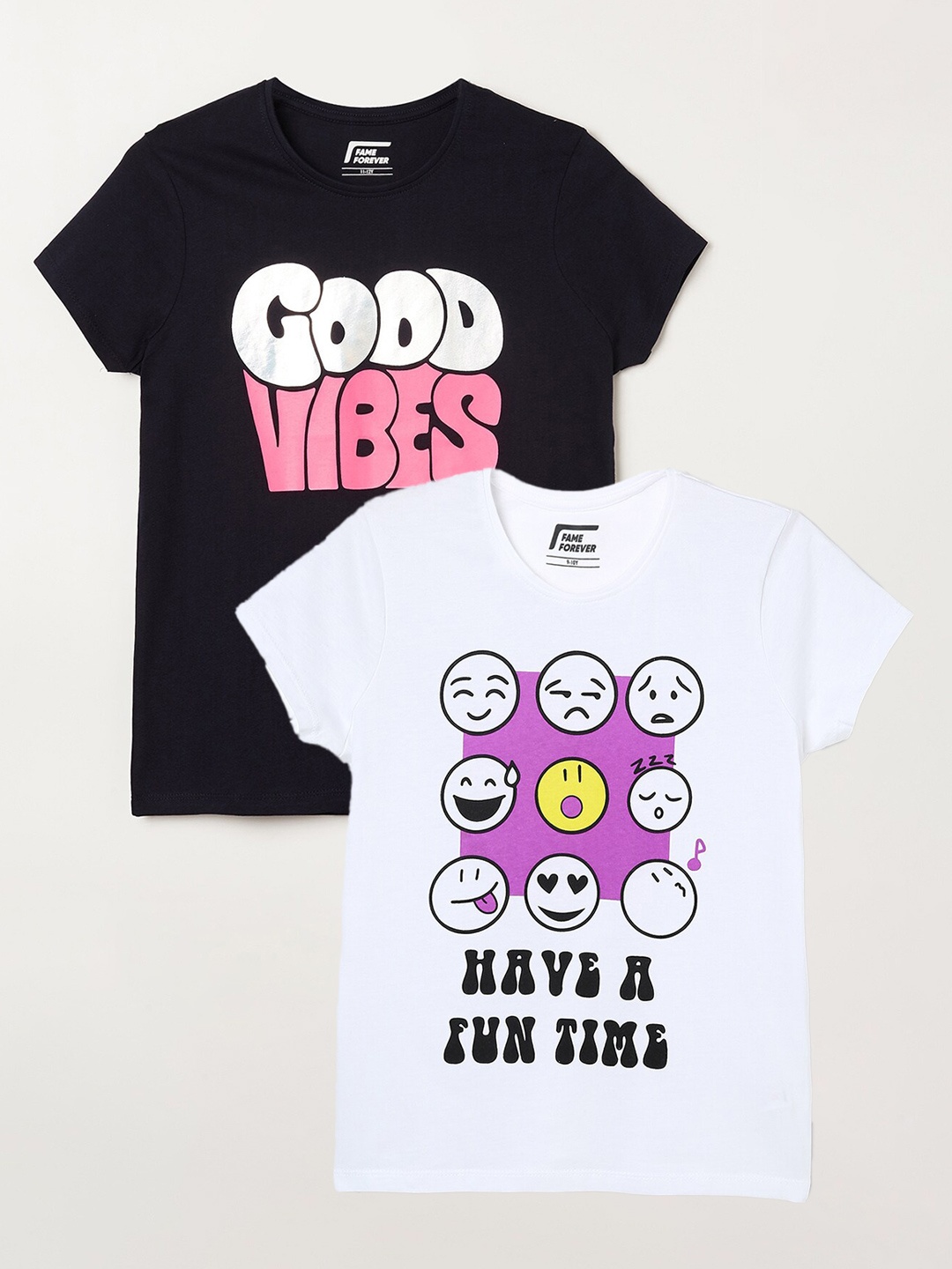 

Fame Forever by Lifestyle Pack Of 2 Girls Printed Pure Cotton T-Shirt, White