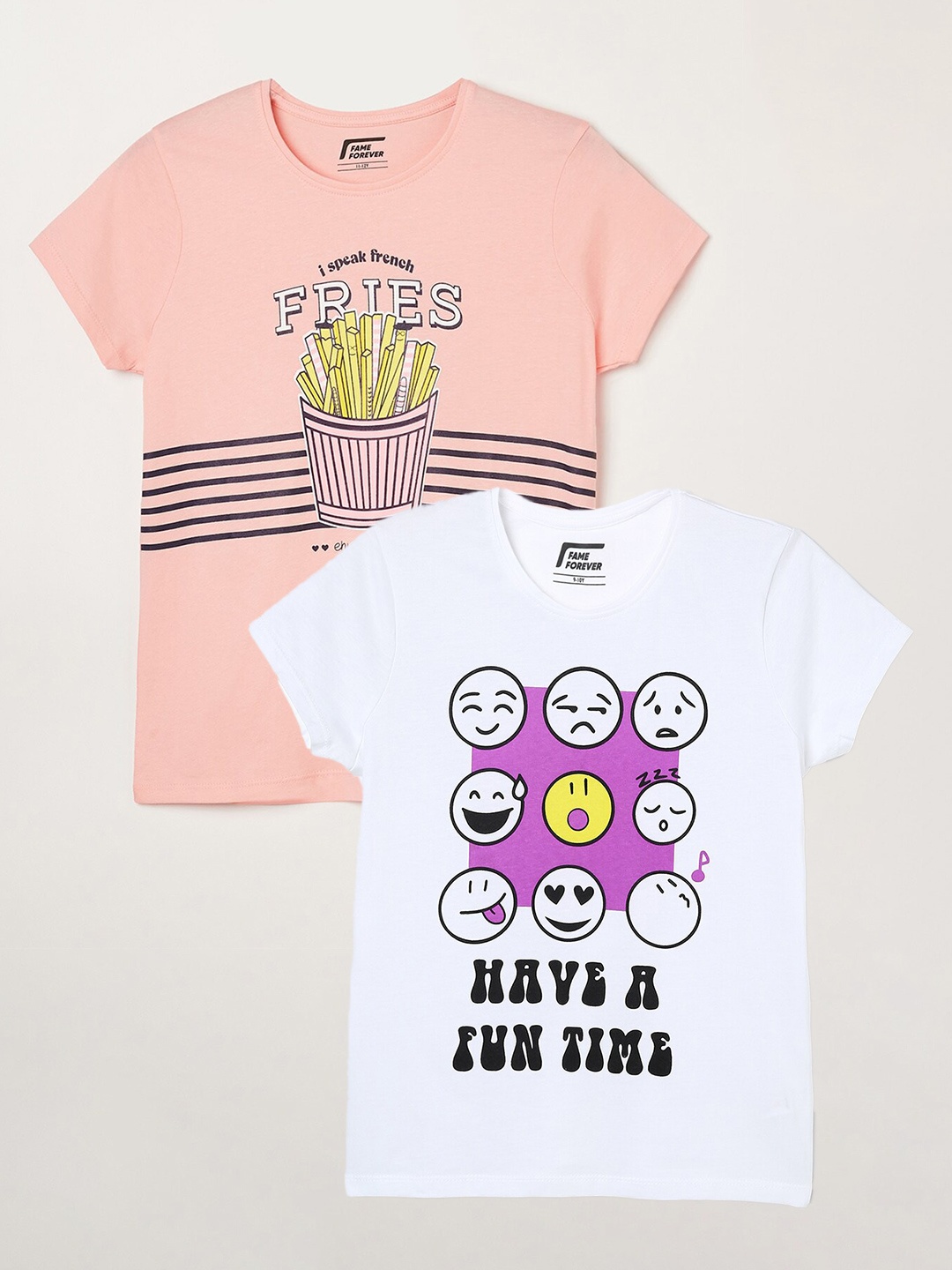 

Fame Forever by Lifestyle Pack Of 2 Girls Printed Pure Cotton T-Shirt, White