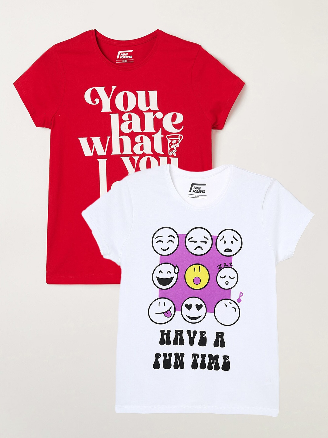 

Fame Forever by Lifestyle Pack Of 2 Girls Printed Pure Cotton T-Shirt, White