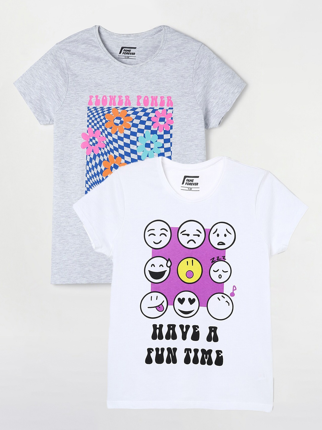 

Fame Forever by Lifestyle Pack Of 2 Girls Printed Pure Cotton T-Shirt, White