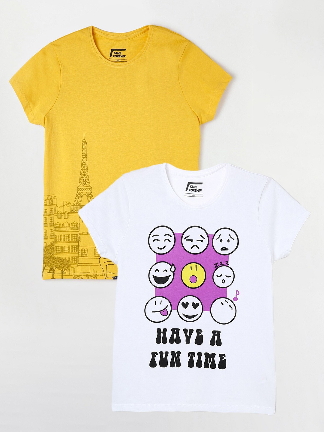 

Fame Forever by Lifestyle Pack Of 2 Girls Printed Pure Cotton T-Shirt, White