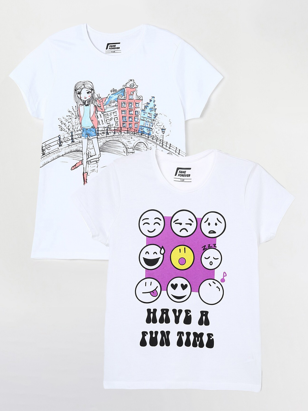 

Fame Forever by Lifestyle Pack Of 2 Girls Printed Pure Cotton T-Shirt, White