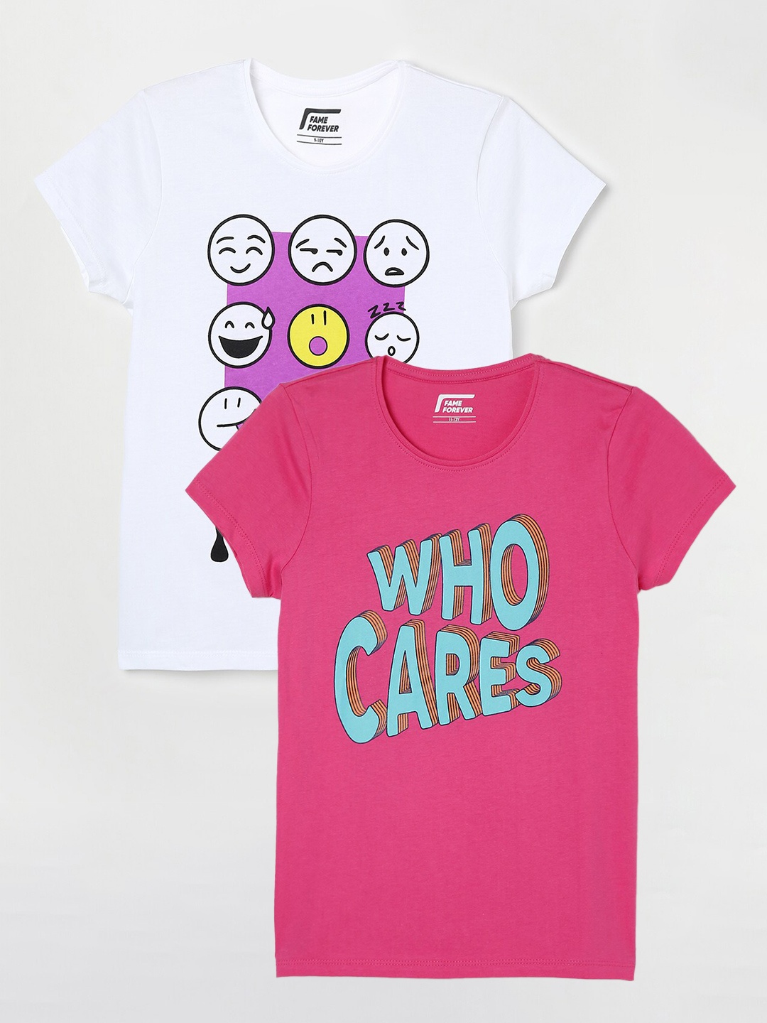 

Fame Forever by Lifestyle Pack Of 2 Girls Printed Cotton T-Shirt, Pink