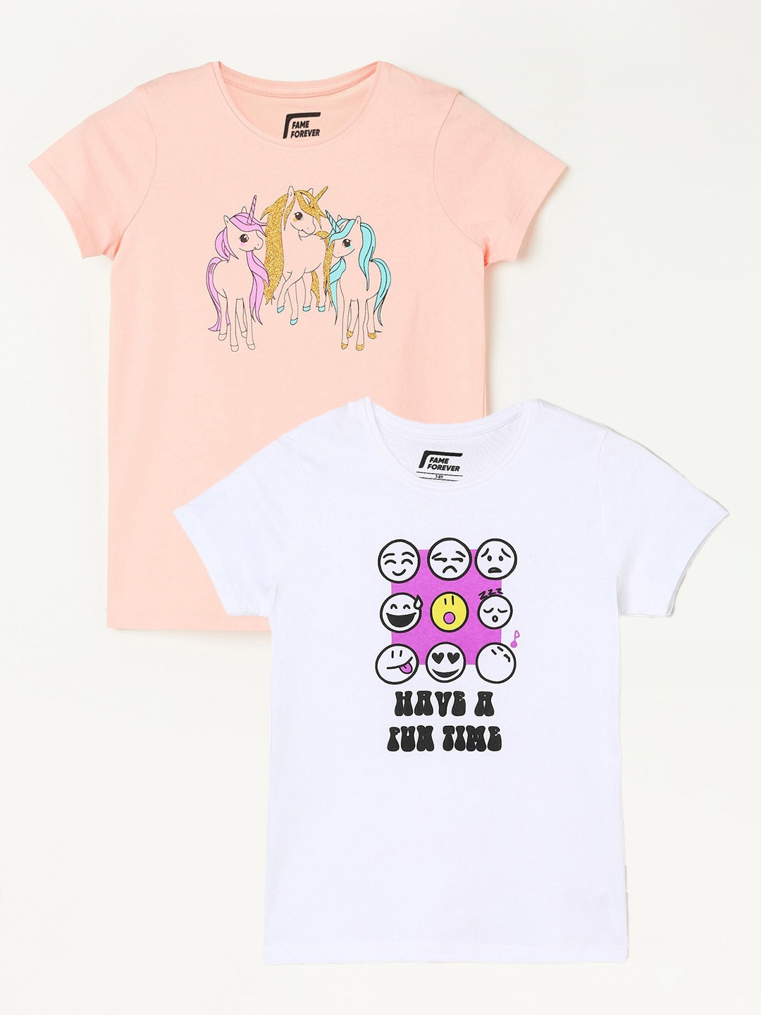 

Fame Forever by Lifestyle Pack Of 2 Girls Printed Cotton T-Shirt, White