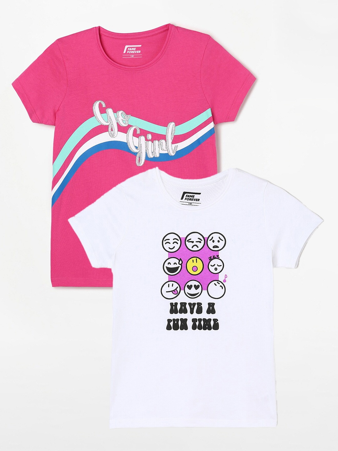 

Fame Forever by Lifestyle Pack Of 2 Girls Printed Cotton T-Shirt, White