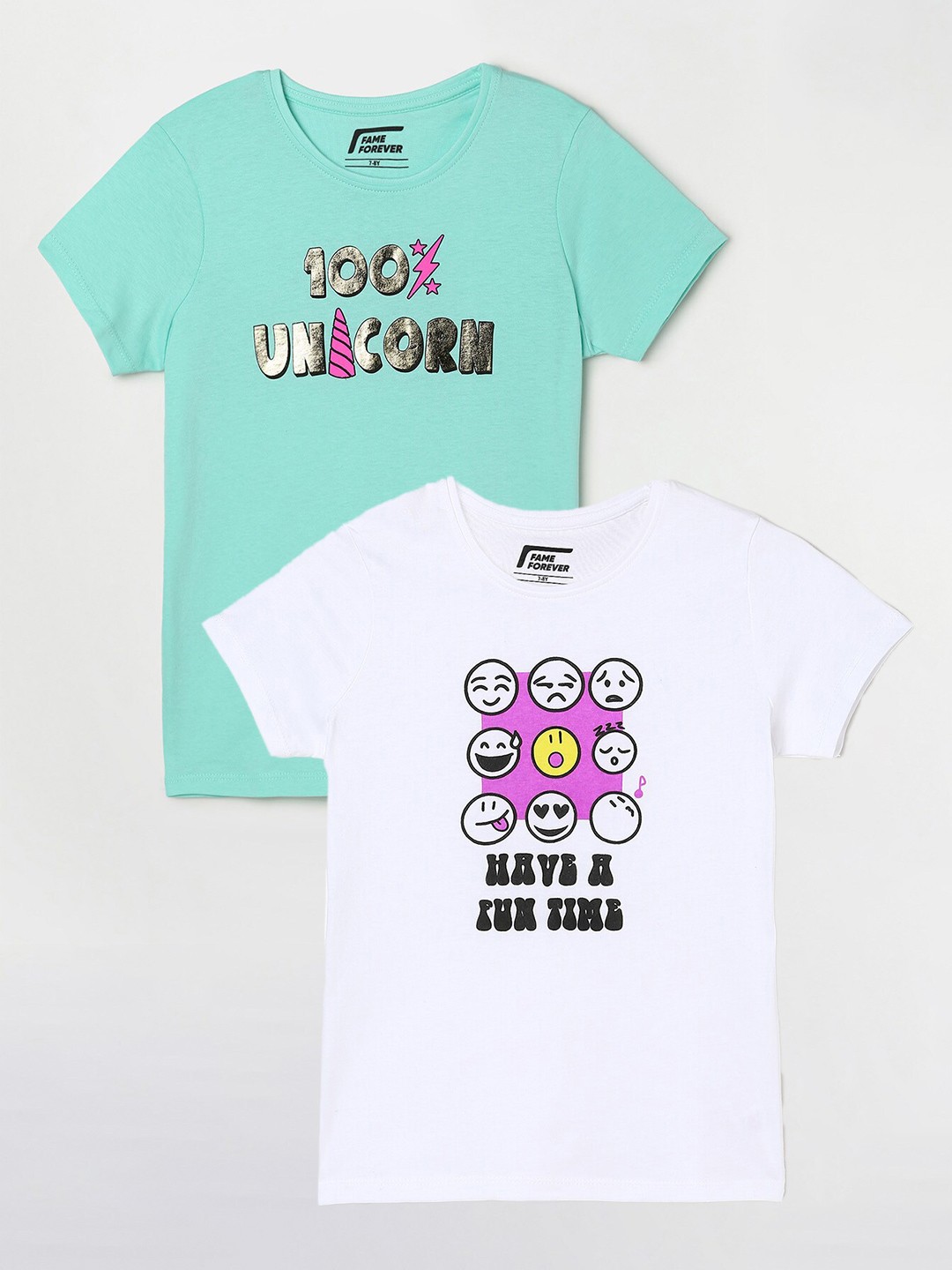 

Fame Forever by Lifestyle Pack Of 2 Girls Printed Cotton T-Shirt, White