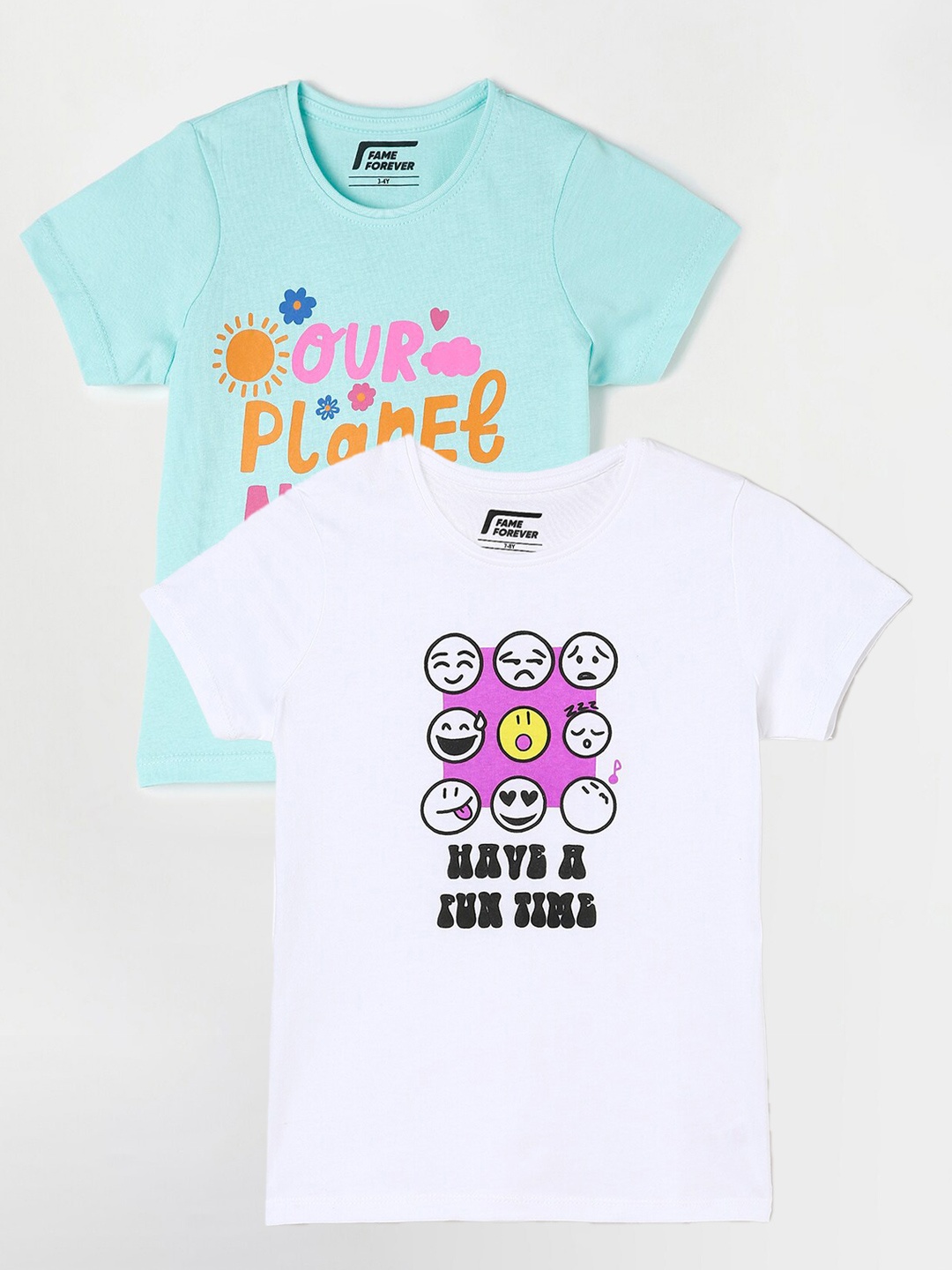 

Fame Forever by Lifestyle Pack Of 2 Girls Printed Cotton T-Shirt, White