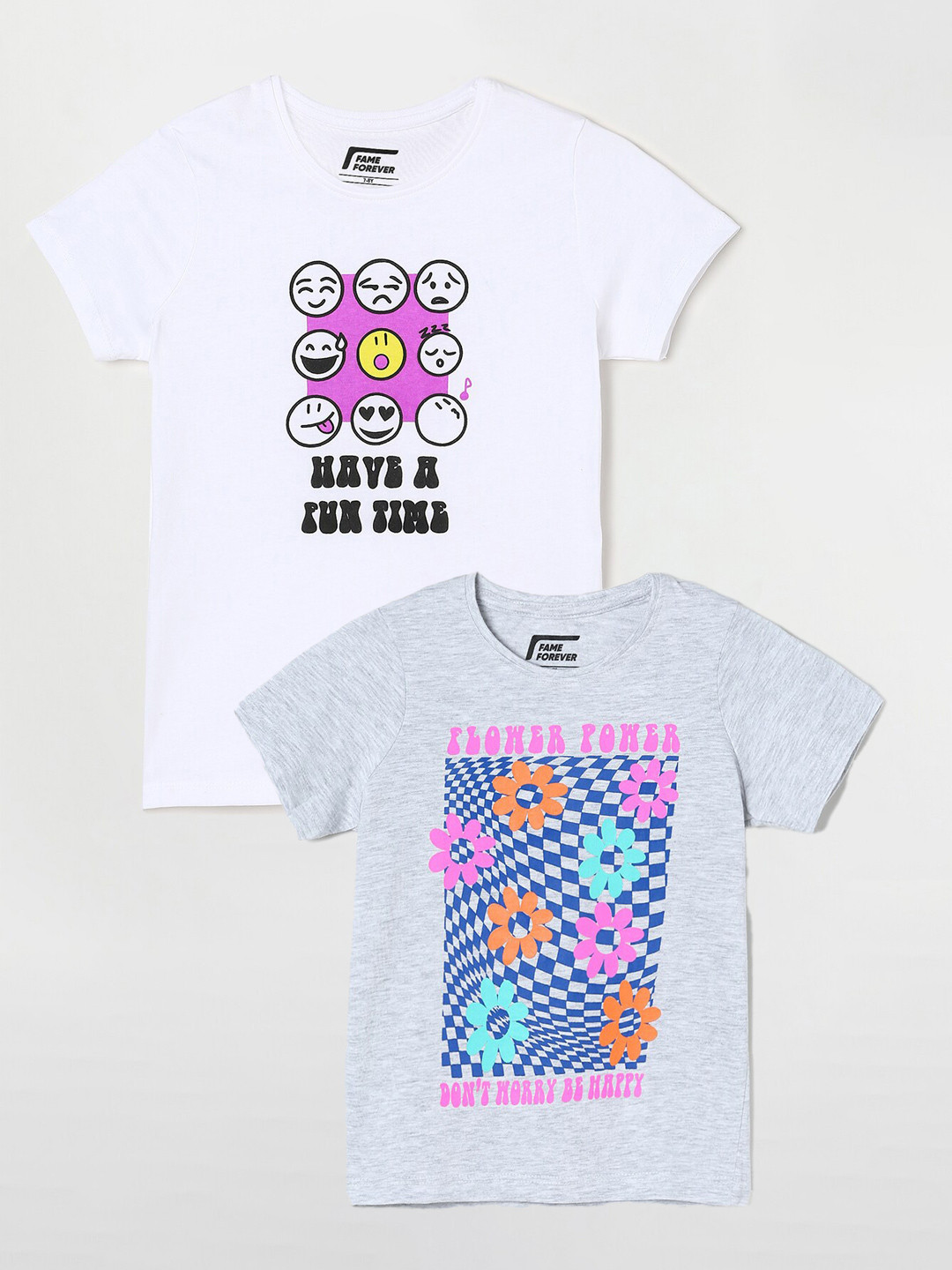 

Fame Forever by Lifestyle Pack Of 2 Girls Printed Cotton T-Shirt, Grey