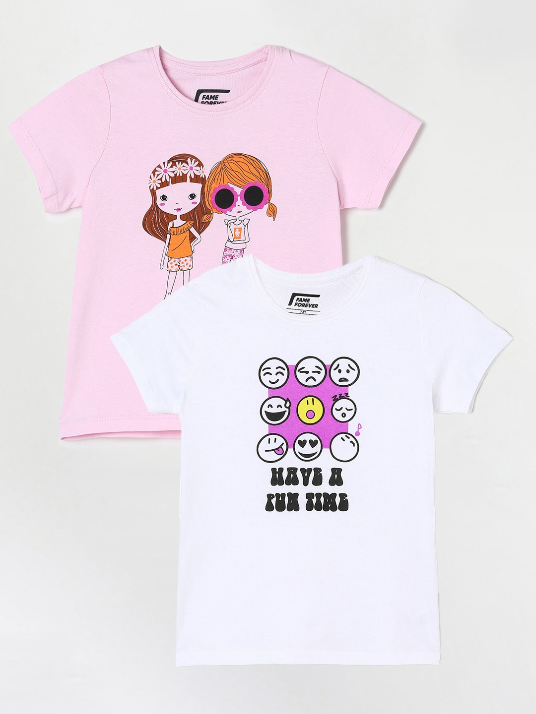 

Fame Forever by Lifestyle Pack Of 2 Girls Printed Cotton T-Shirt, White