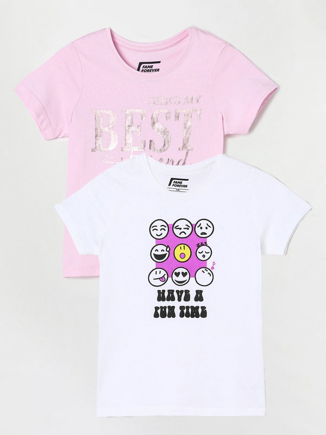 

Fame Forever by Lifestyle Pack Of 2 Girls Printed Cotton T-Shirt, White