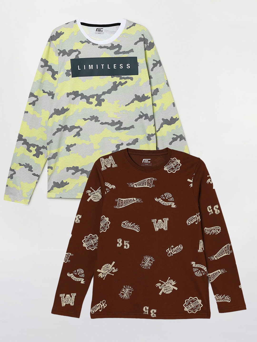 

Fame Forever by Lifestyle Pack Of 2 Boys Long Sleeves Pure Cotton T-Shirt, Brown