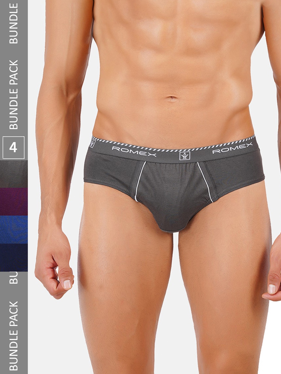 

Ramraj Men Pack Of 4 Assorted Anti-Bacterial Cotton Low-Rise Basic Briefs- ARomexBrief4Pcs