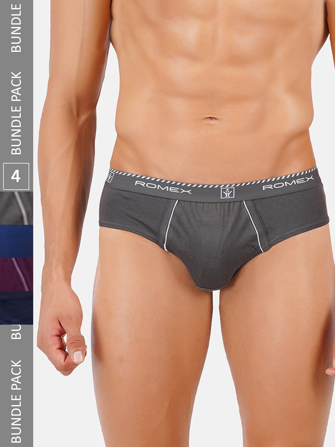 

Ramraj Men Pack Of 4 Pure Cotton Assorted Anti-Bacterial Basic Briefs -ARomexBrief4Pcs