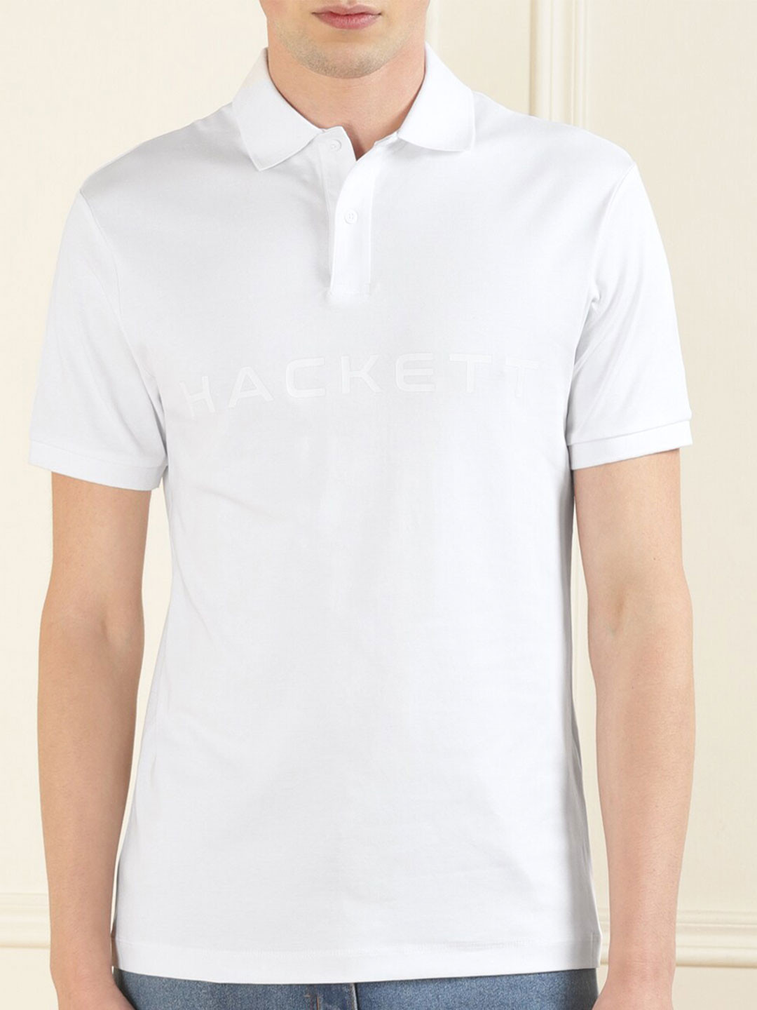 

HACKETT LONDON Brand Logo Printed Polo Collar T-shirt, White