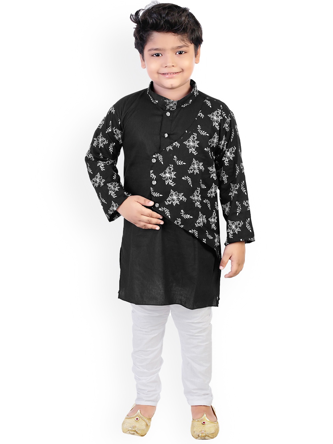 

CELEBRITY CLUB Boys Floral Printed Sherwani Set, Black